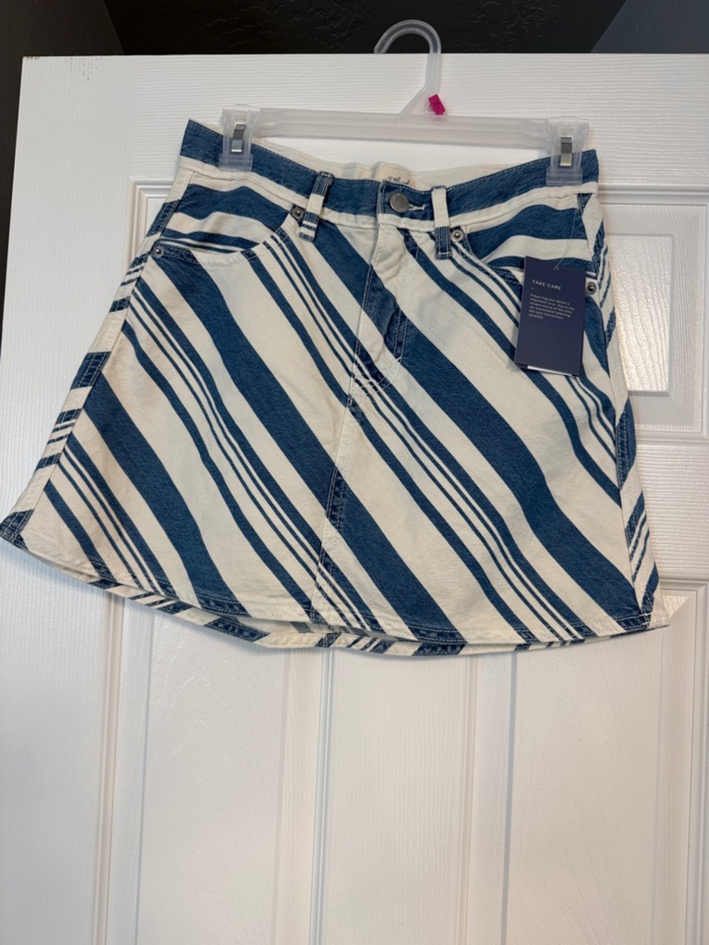 Universal Thread Blue and White Striped A-Line Denim Skirt
